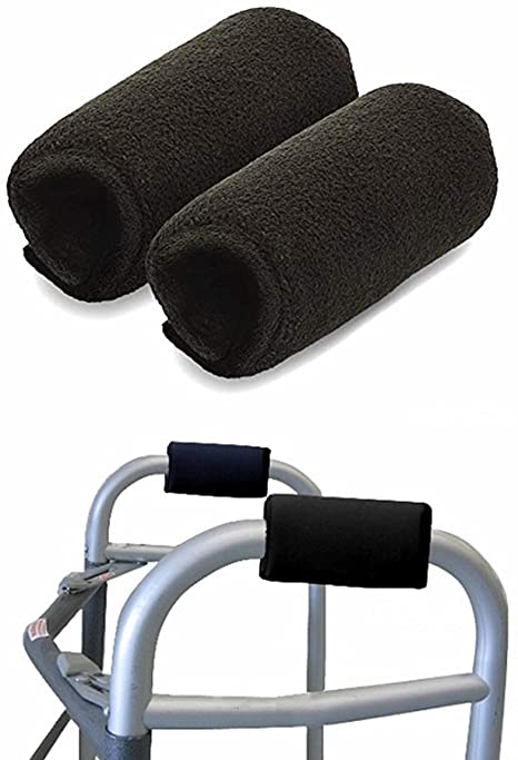 Universal Walker Padded Hand Grip Covers, Premium Medical Soft Cushion Memory Foam Core Padding, Moisture Wicking, Comfort, Washable, Black