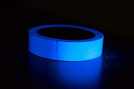 Glow-in-the-Dark Tape Blue 30 feet x 1 inch Luminous, Vibrant Color | Party, Games, Stage, and Decoration Use | Photoluminescent Adhesive Vinyl | Non-Toxic