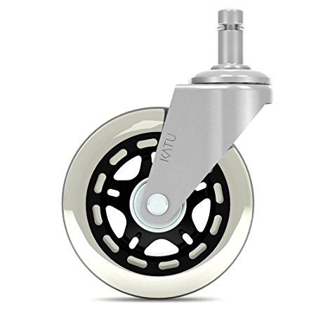Katu Rollerblade Office Chair Wheels Casters Rubber Replacement - Set of 5 - Safe for All Floors - Universal Stem Fit Most Chairs. Color Chrome & Black Star. T02CBS