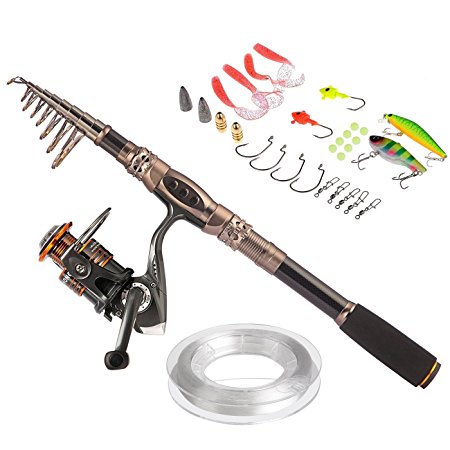 Plusinno® Spin Spinning Rod and Reel Combos Carbon Telescopic Fishing Rod with Reel Combo Sea Saltwater Freshwater Kit Fishing Rod Kit