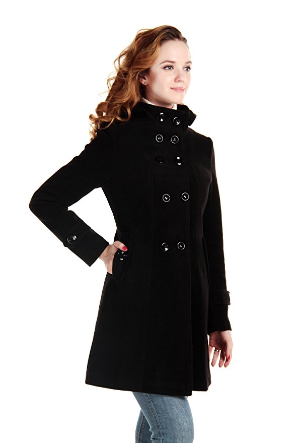 Womens Winter Wool Coat Long Woolen Double-breasted Trench Coat Belted