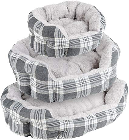 Me & My Plush Padded Grey Check Pet Bed - Choice of Size