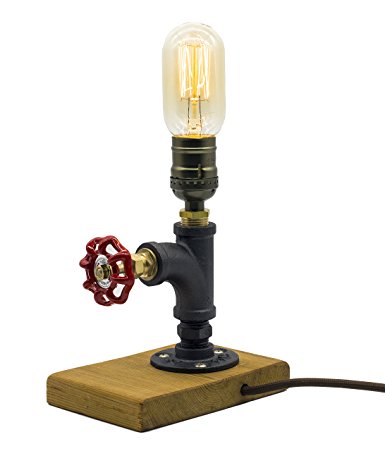 Y-Nut Loft Style Lamp, "The Professor", Steam Punk Industrial, Bedside Night Lamp, Wood Base Metal Body, Table Desk Light With Dimmer, LL-013