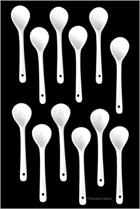 Set 12 White Porcelain Multi-Purpose Tea Dessert Spoons Teaspoons