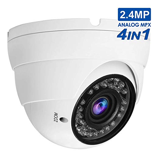 2.4MP Dome Security Camera,Anpvees Analog CCTV HD 1080P 4-in-1 (TVI/CVI/AHD/CVBS),2.8mm-12mm Manual Focus/Zoom Varifocal Lens Security Camera, Weatherproof Metal Housing 36 IR-LEDs Day&Night