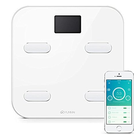 YUNMAI Precision Bluetooth Smart body scale, 8 Body statistics measurement, 16 user recognition and bluetooth 4.0 fast automatic connection technology with FREE smartphone APP