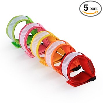 GLCON LED Slap Band 5 Pack High Visibility Glow in the dark Velcro Wristbands Flashing Bracelet Armbands Safety Night Running Cycling Jogging Dog Walking Hiking Camping Reflective Men Women Kids Pets