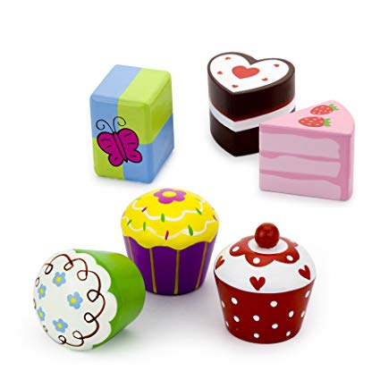 Vortigern #51025 - Six Cute Wooden Cup Cakes, Muffins, Buns, Gateaux for Pretend Tea Party Play