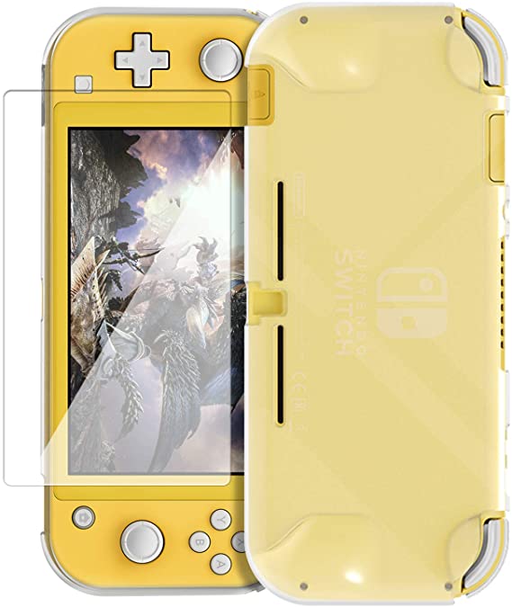 TPU Case Plus Tempered Glass Screen Protector for Nintendo Switch Lite, 2 in 1 Accessories Kit, Soft TPU Protective Case with HD Clear Anti-Scratch Screen Protector Compatible with Switch Lite 2019