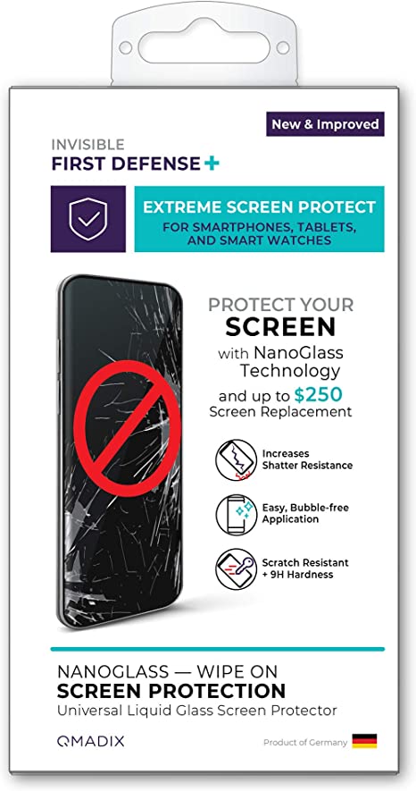 QMADIX Invisible First Defense NanoGlass Screen Protector with up to $250 USD Screen Protection All Phones Tablets Smart Watches Apple Samsung iPhone iPad Galaxy and Universal