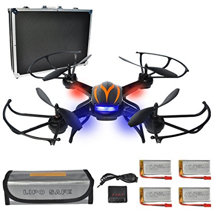 PYS F181 RC Quadcopter with 720p HD Camera Wifi FPV Drone with Altitude Hold Function, RTF Helicopter with Portable Aluminum Case, 4 Batteries, 4in1 Charger, Explosion-proof Battery Safe Bag (Black)
