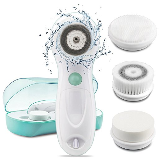 TOUCHBeauty Waterproof Facial Brushes Set for Skin Cleaning and Exfoliating with 3 Different Cleansing Brush Head for Oily Skin/Sensitive Skin/Exfoliation 3in1 Skin Care Tool AS-0759A Mint Green