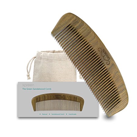 Xpreen Beard and Hair Comb, Handmade Green Sandal Wood Brush with Wood Scent for Beard, Hair and Mustache