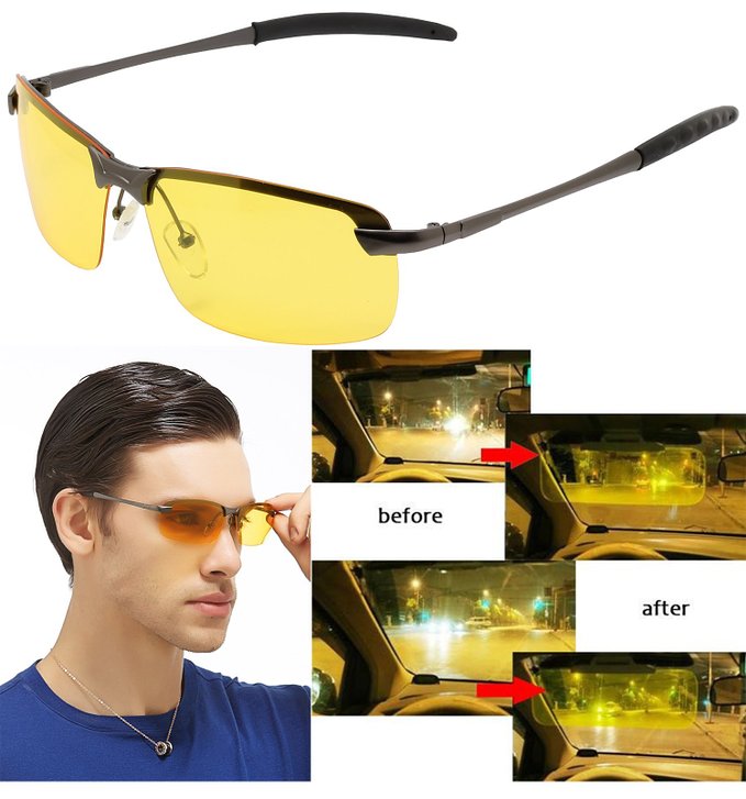 Mens Womens Night View Night Vision Anti-glare Non-polarized & Polarized Wayfarer Avaitor Rimless Wraparound Wrap around Driver's Yellow Driving Glasses Sunglasses Goggles