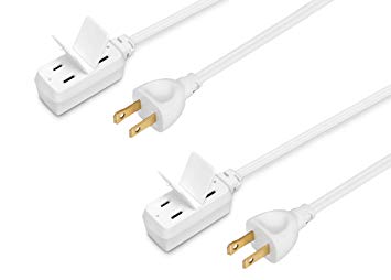Maximm Cable 2 Pack 6 Foot Indoor Extension Cord/Wire, Multi Outlet - 3 Outlet Extension Cord with Safety Water Proof Cover - White - UL Listed