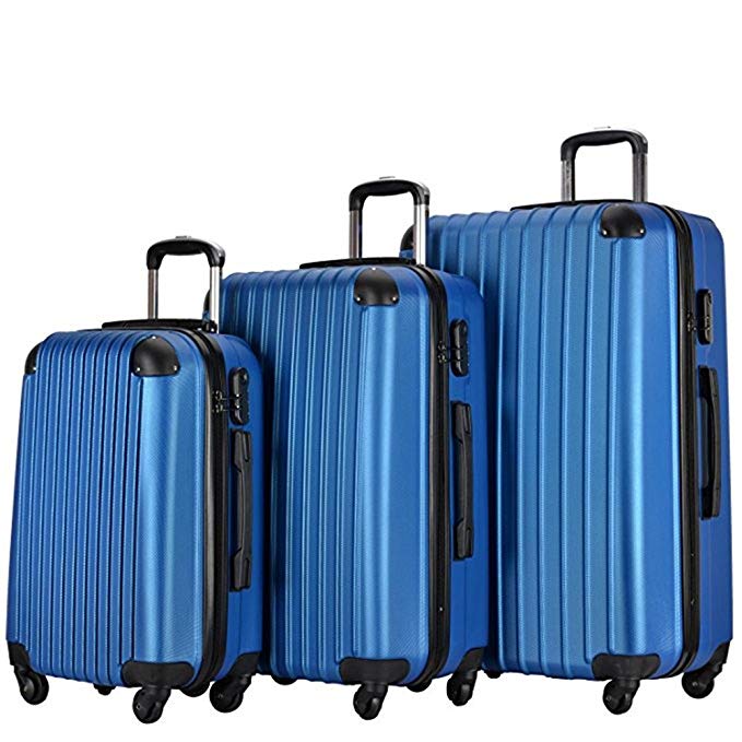 Resena 3 Pieces Carry On Luggage Sets Spinner Wheel Suitcases 20in24in28in (Blue)