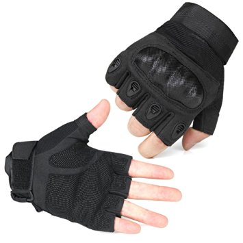 Etrance Ventilate Wear-resistant Half Finger Tactical Gloves Hard Knuckle and Foam Protection for Shooting Airsoft Hunting Cycling 1 Pair Black M