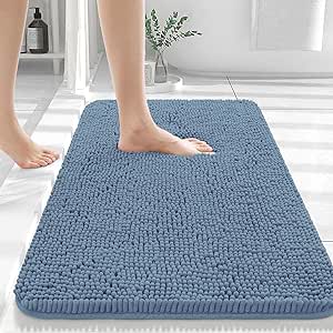 OLANLY Bathroom Rugs 30x20, Extra Soft Absorbent Chenille Bath Rugs, Rubber Backing Quick Dry, Machine Washable Bath Mats for Bathroom Floor, Tub and Shower, Home Decor Accessories, Airy Blue