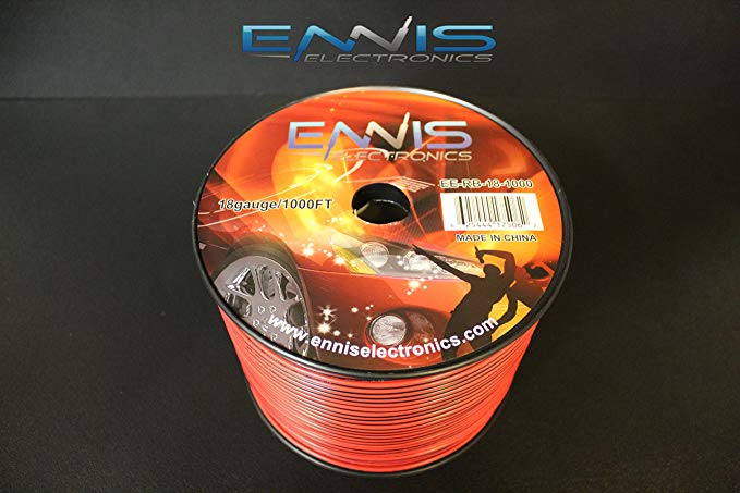 18 GAUGE 1000 FT RED BLACK SPEAKER ZIP WIRE AWG CABLE POWER STRANDED COPPER CLAD BY ENNIS ELECTRONICS