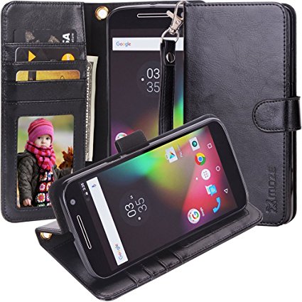 Moto G4 Play Case, Moze Motorola G4 Play Wallet Case [4 Card Slots ] [Wrist Strap] [Stand Feature] PU Leather Flip Wallet Case Cover for Moto G4 Play (5.0 inch) (Black)