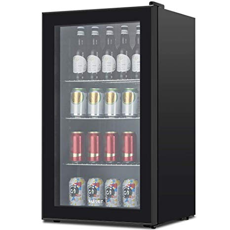 KUPPET 120-Can Beverage Cooler and Refrigerator, Small Mini Fridge for Home, Office or Bar with Glass Door and Adjustable Removable Shelves, Perfect for Soda Beer or Wine, Black, 3.1 Cu.Ft