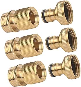 Hanobo Brass Garden Hose 3/4 Inch Male Female Quick Connector (3 Sets－6Pcs)