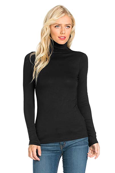 Fashion California Womens Turtleneck Slim Fit Pullover Jersey Thin T-Shirt Top (S-XXXXXL)