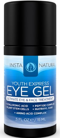 InstaNatural Eye Gel Cream - Wrinkle, Dark Circle, Fine Line & Redness Reducer - Pure & Organic Anti Aging Blend for Men & Women with Hyaluronic Acid - Fight Bags & Lift Skin - 0.5 OZ Travel Size