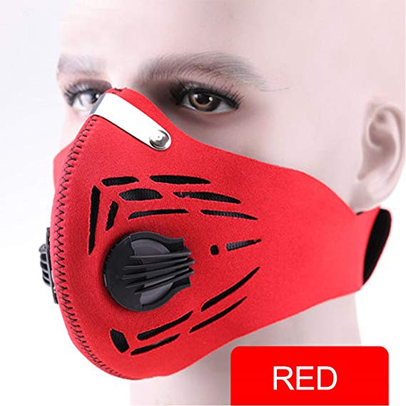 Dust Face Mask, Upgrade Version Workout Mask PM2.5 Air Safety Filter Suitable For Outdoor Activity Interior Work Pro Half Face Mask iSKUKA (Mask 1- Red)