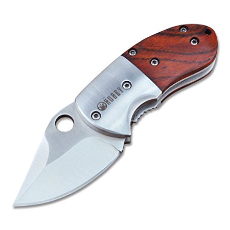 KUBEY Mini Folding Pocket Knife, Rosewood Handle, 2-1/2-Inch Closed