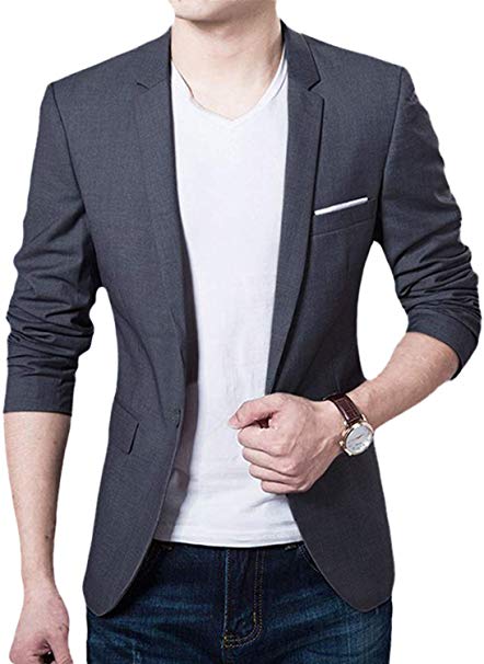 Men's Blazer Slim Fit Casual Elegant Lightweight Sports Coats Jackets One Button