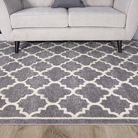 Light Grey Silver Geometric Trellis Fish Net Design Living Room Floor Rug 160cm x 230cm