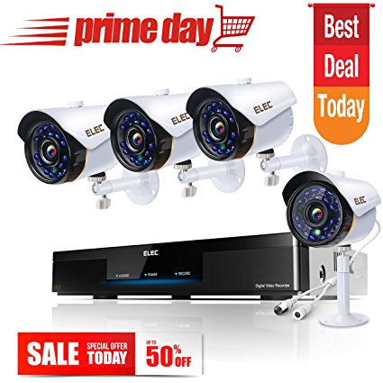 ELEC 8CH 1080N AHD In/Outdoor Home Security Camera System CCTV Monitoring Video Surveillance DVR Kit with 4Pcs 2000TVL IP66 65Feet Night Vision Cameras Remote Access Motion Alerts [No Hard Drive]