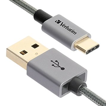 Verbatim USB-C to USB-A Cable Sync & Charge 3.9ft, Pure Copper Wire, Hard Nylon Braided, 3A Fast Charging, 1 year limited warranty (Grey)