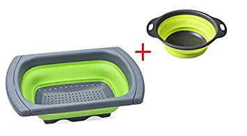 king's deal 2 Pcs Collapsible Colander, Over The Sink Strainer With Steady Base For Standing, 6-quart Capacity and 2 Quart Folding Strainers, Dishwasher-Safe，BPA Free(6qt 2qt green)