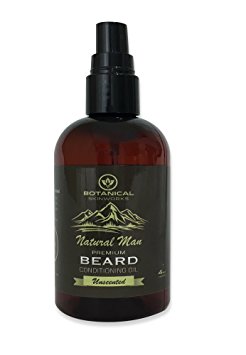 Natural Man Premium Unscented Beard Oil with Emu and Argan Oils - All Natural Beard Conditioner by Botanical Skinworks, 4 Ounce