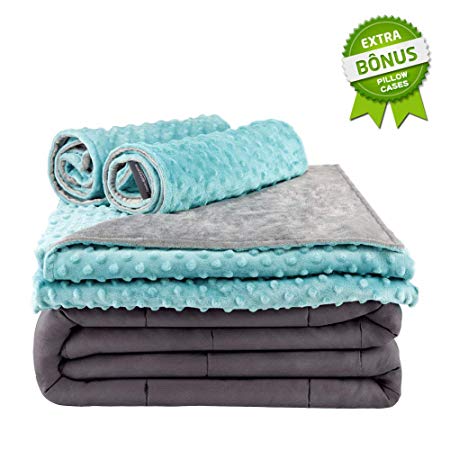 Secura Everyday Luxury Premium Adult Weighted Blanket with Removable Green Minky Cover and 2 Pillowcases, 20 lbs 60 x 80 Queen Size, 100% Cotton Material with Glass Beads