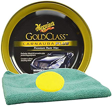 Meguiar's Gold Class Carnauba Plus Premium Paste Wax Bundle With Foam Pad & Microfiber Cloth (3 Items)