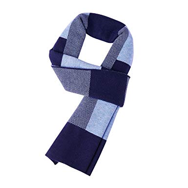 GOKKO Men's Winter Fashionable Soft Colorful Striped Knit Long Scarf Softer Cashmere Feel Wool Touch Plaid Solid