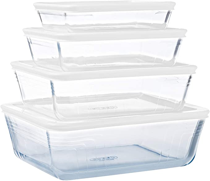 Pyrex® Cook & Freeze Set of 4 Glass Dishes with Airtight Lids (0.8 L, 1.5 L, 2.6 L, 4 L) - Special Freezing - BPA Free