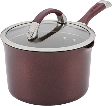 Circulon Symmetry Hard-Anodized Nonstick 3.5-Quart Covered Straining Saucepan, Merlot