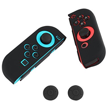 YOULANDA Joy-Con Gel Guards with Thumb Grip Caps, Protective Case Anti-Slip,Anti-Scratch Lightweight Comfort Silicone Skin for Nintendo Switch (Black)