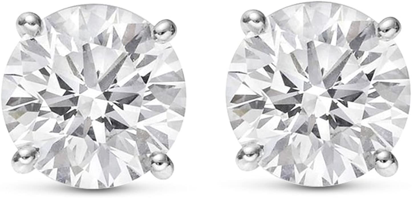 1/4-2 Carat Total Weight Round Diamond Stud Earrings 4 Prong Push Back (H-I Color SI1-SI2 Clarity)