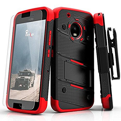 Motorola G5 Plus Case, Zizo [Bolt Series] w/ FREE [Motorola G5 Plus Screen Protector ] Kickstand [12 ft. Military Grade Drop Tested] Holster Clip