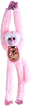 Wild Republic Sequin Monkey Plush, Stuffed Animal, Sensory Plush Toy, Gifts for Kids, Green, 22 inches, Pink