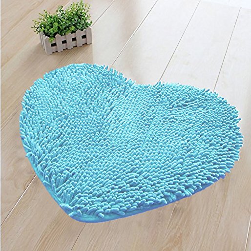 Hughapy Super Soft Lovely Heart Love Shaped area rug,Anti-skid Chenille Door Mat christmas carpet for Home Bedroom 50cm60cm with 10 colors,Blue
