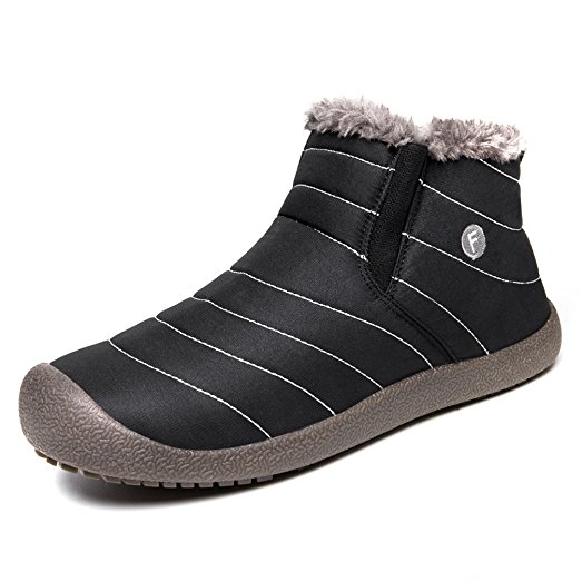 UBFEN Men Women Shoes Winter Warm Fully Fur Lined Snow Boots Ankle Waterproof Outdoor Slip On Casual