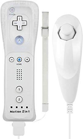 Maliralt Wii Motion Plus Controller, LP01 Wireless Wii Remote Controller and Nunchuck Joystick with Build-in Motion Plus Silicone Case and Wrist Strap for Nintendo Wii/Wii U -White(Third-Party Made)
