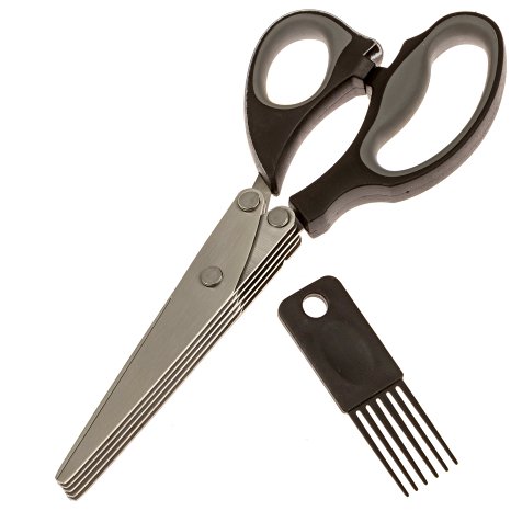 Arron Kelly Culinary Herb Scissors & Cleaning Comb Kitchen Set, Black, Grey & Stainless Steel Chopping Shears, 2 Piece