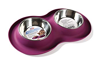 Pet Parade Dual Bowl Silicone Mat-Mess - Free Feeding Bowl for Cats & Dogs - Non-Skid Silicone Base - Machine Washable Stainless Steel Bowls - Available in 5 oz. or 12 oz. Bowls
